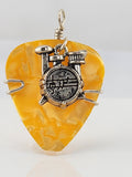 Orange Guitar Pick pendant with Silver Drum set