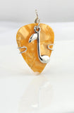 Orange Guitar Pick pendant with silver music note charm.