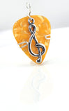 Orange Guitar Pick pendant with silver Treble Clef charm.