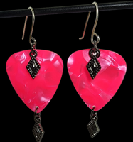 Pink Guitar Pick Earrings with Vintage Elements
