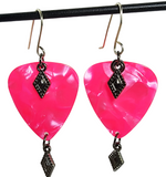 Pink Guitar Pick Earrings with Vintage Elements