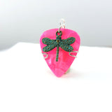 Pink Guitar Pick Pendant with a Dragonfly