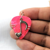 Pink Guitar Pick Pendant With Heart Music Note