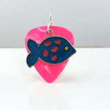 Pink Guitar Pick Pendant with a Blue Fish