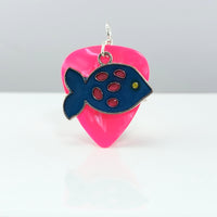 Pink Guitar Pick Pendant with a Blue Fish