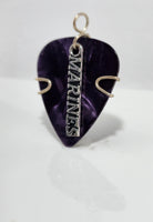 Purple Guitar Pick Pendant with silver Marines charm - Your choice of necklace or keychain