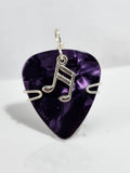 Purple Guitar Pick Pendant with silver music note charm - Your choice of necklace or keychain