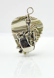 Abalone look guitar pick pendant with silver bag pipes charm
