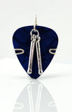 Blue Guitar Pick Pendant with Silver Drumsticks Charm Your choice of necklace or key chain