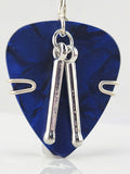 Blue Guitar Pick Pendant with Silver Drumsticks Charm Your choice of necklace or key chain