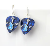Blue Guitar Pick Earrings with blue and silver guitar charm