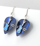Blue Guitar Pick Earrings with blue and silver guitar charm