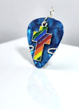 Light Blue/Teal Guitar Pick Pendant with rainbow enamel charm - Your choice of necklace or keychain
