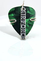 Green Guitar Pick Pendant with a silver Air Force charm - Your choice of necklace or keychain