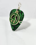 Green Guitar Pick Pendant with a green peace sign - Your choice of necklace or keychain