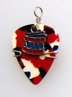 Guitar Pick Jewelry - Multi-Color Guitar Pick with a Drum Charm