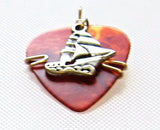 Guitar Pick Jewelry - Tortoise Shell Colored Pick with a Sailing Ship Charm