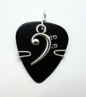 Guitar Pick Jewelry - Black Guitar Pick with Bass Clef Charm