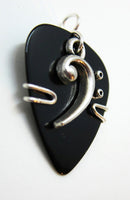 Guitar Pick Jewelry - Black Guitar Pick with Bass Clef Charm