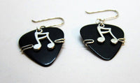 Black Guitar Pick Earrings with Music Notes Charm