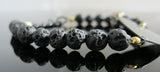 Guitar Pick Bracelet - Black Pick with Black Lava Rocks with silver hibiscus accent bead