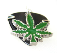 Guitar Pick Necklace Pendant with weed Leaf charm