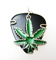 Guitar Pick Necklace Pendant with weed Leaf charm
