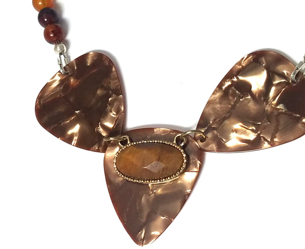 Gold guitar pick necklace with vintage beads One of a kind