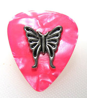 Pink Guitar Pick with Butterfly Hat pin
