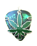 Guitar Pick Jewelry - Green pick with Marijuana Leaf charm- pendant - keychain - necklace