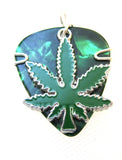 Guitar Pick Jewelry - Green pick with Marijuana Leaf charm- pendant - keychain - necklace