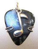 Classical Music Jewelry - Music note charm on a Charcoal colored guitar pick