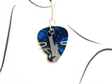 Blue Guitar Pick Earrings with black guitar charms