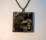 Blues hat and Guitar Ceramic Necklace Black and Gold Unisex large necklace