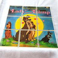 Lady and The Tramp recycled Vinyl Record Coaster Set made from damaged vinyl record Sleeve.  NOT A REPRINT Trash to treasure coaster set