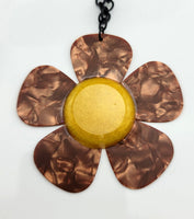 Daisy Guitar Pick Necklace - Five Gold Guitar Picks with Yellow center to create a daisy flower necklace.  Stainless Steel chain included
