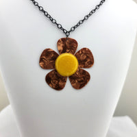 Daisy Guitar Pick Necklace - Five Gold Guitar Picks with Yellow center to create a daisy flower necklace.  Stainless Steel chain included