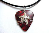 Red Pick with Silver Starfish - Guitar Pick Jewelry