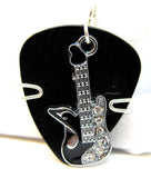 Guitar Pick Jewelry - Classy black and silver design / black pick with black and silver guitar charm / wire wrapped guitar pick / music love