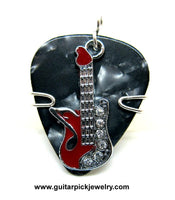 Black Guitar Pick with a Beautiful Red Guitar Charm