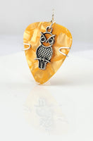 Orange Guitar Pick pendant with silver owl charm.