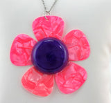 Daisy Guitar Pick Necklace - Five Hot Pink Guitar Picks with purple center to create a daisy flower necklace.