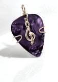 Purple Guitar Pick Pendant with a silver Treble Clef charm - Your choice of necklace or keychain
