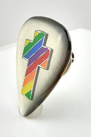 Stainless Steel Guitar Pick Hat Pin with rainbow cross on it,