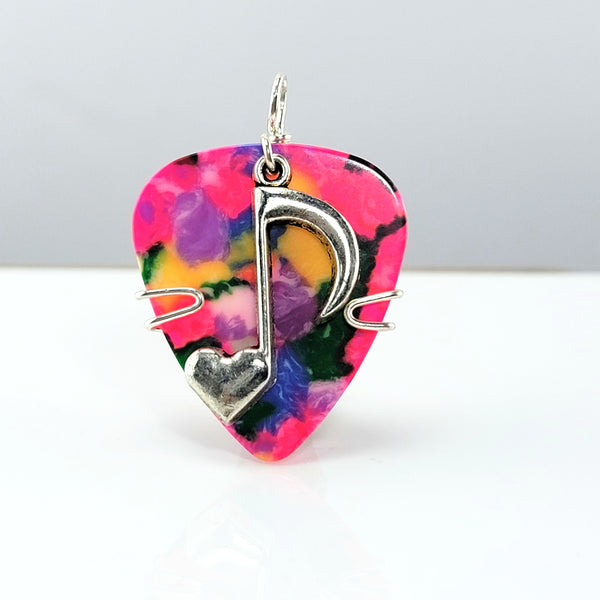 Tie-Dye Guitar Pick Pendant With Heart Music Note