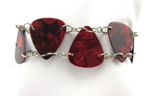 Guitar Pick Cuff Bracelet Red / rock and roll jewelry / Music Lover Gift