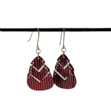 Red and silver striped Guitar pick earrings - Articulated earrings, flirty and fun