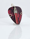 Red Guitar Pick Pendant with red microphone charm - Your choice of necklace or keychain