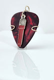 Red Guitar Pick Pendant with red microphone charm - Your choice of necklace or keychain