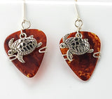 Faux Tortoise Shell Guitar Pick Earrings with silver sea turtle charm